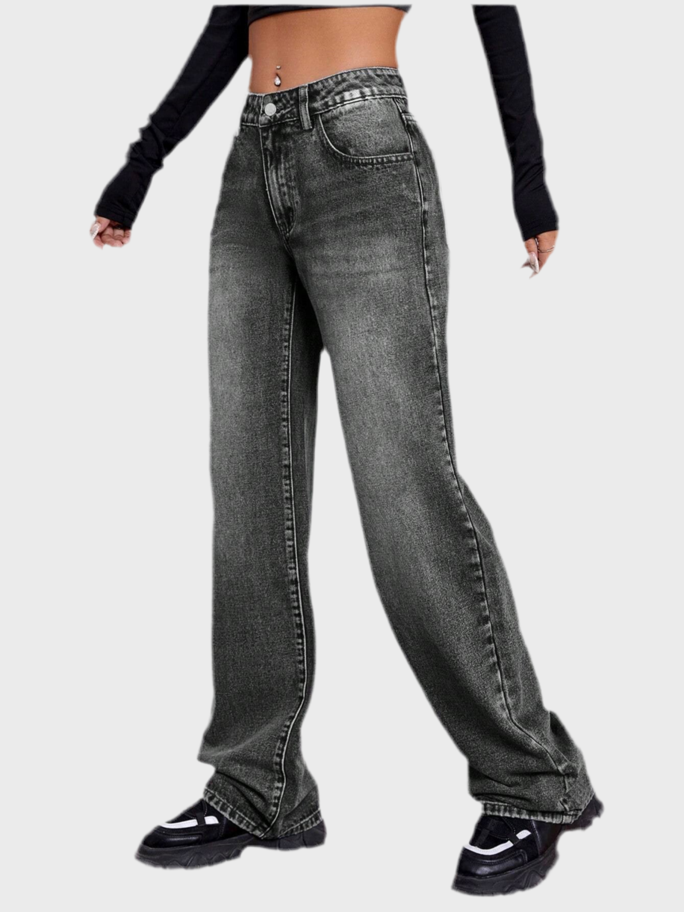 Hochsitzende weite graue Damenjeans