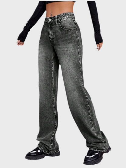Hochsitzende weite graue Damenjeans