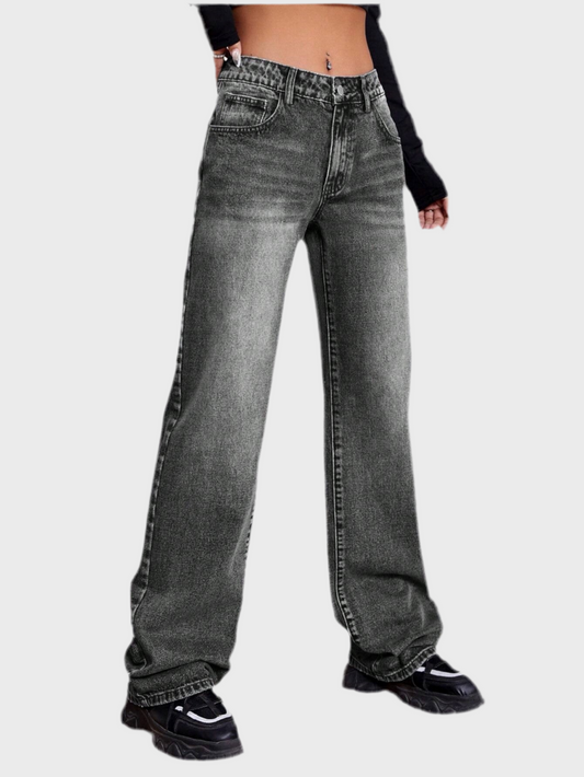 Hochsitzende weite graue Damenjeans