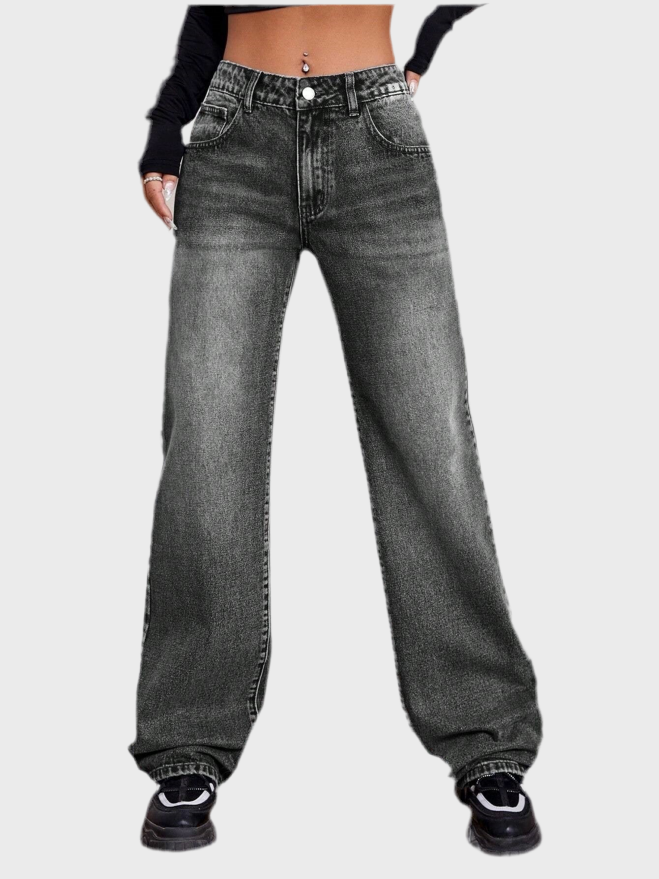 Hochsitzende weite graue Damenjeans